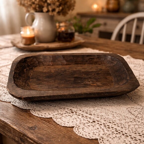 Other - Rustic Hand Carved Wooden Bread Bowl or Serving Tray